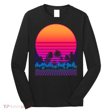 80s Vaporwave Retro Palm Trees Sunset Long Sleeve Shirt