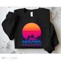 80s Vaporwave Retro Palm Trees Sunset Sweatshirt thumb 2