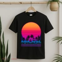 80s Vaporwave Retro Palm Trees Sunset T-Shirt thumb 2
