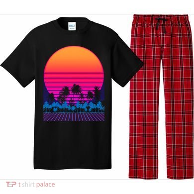 80s Vaporwave Retro Palm Trees Sunset Pajama Set