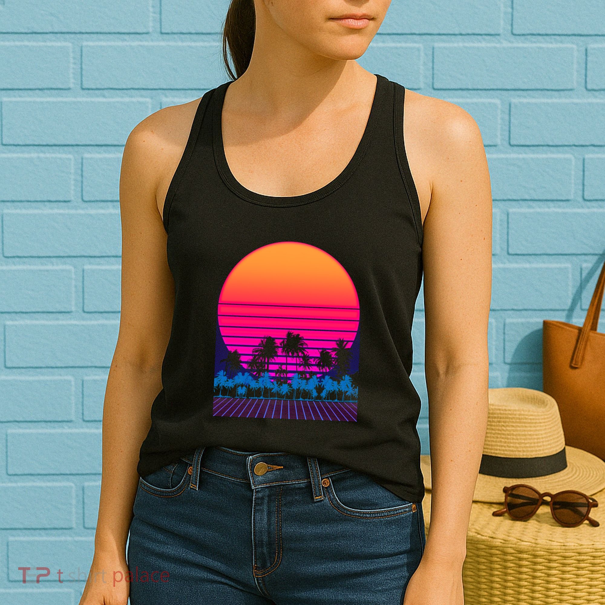 80s Vaporwave Retro Palm Trees Sunset Women's Tank Top