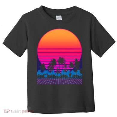 80s Vaporwave Retro Palm Trees Sunset Toddler T-Shirt