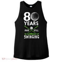80 Years And Still Swinging 80th Birthday Golfing Apparel Ladies PosiCharge Tri-Blend Wicking Tank thumb 0