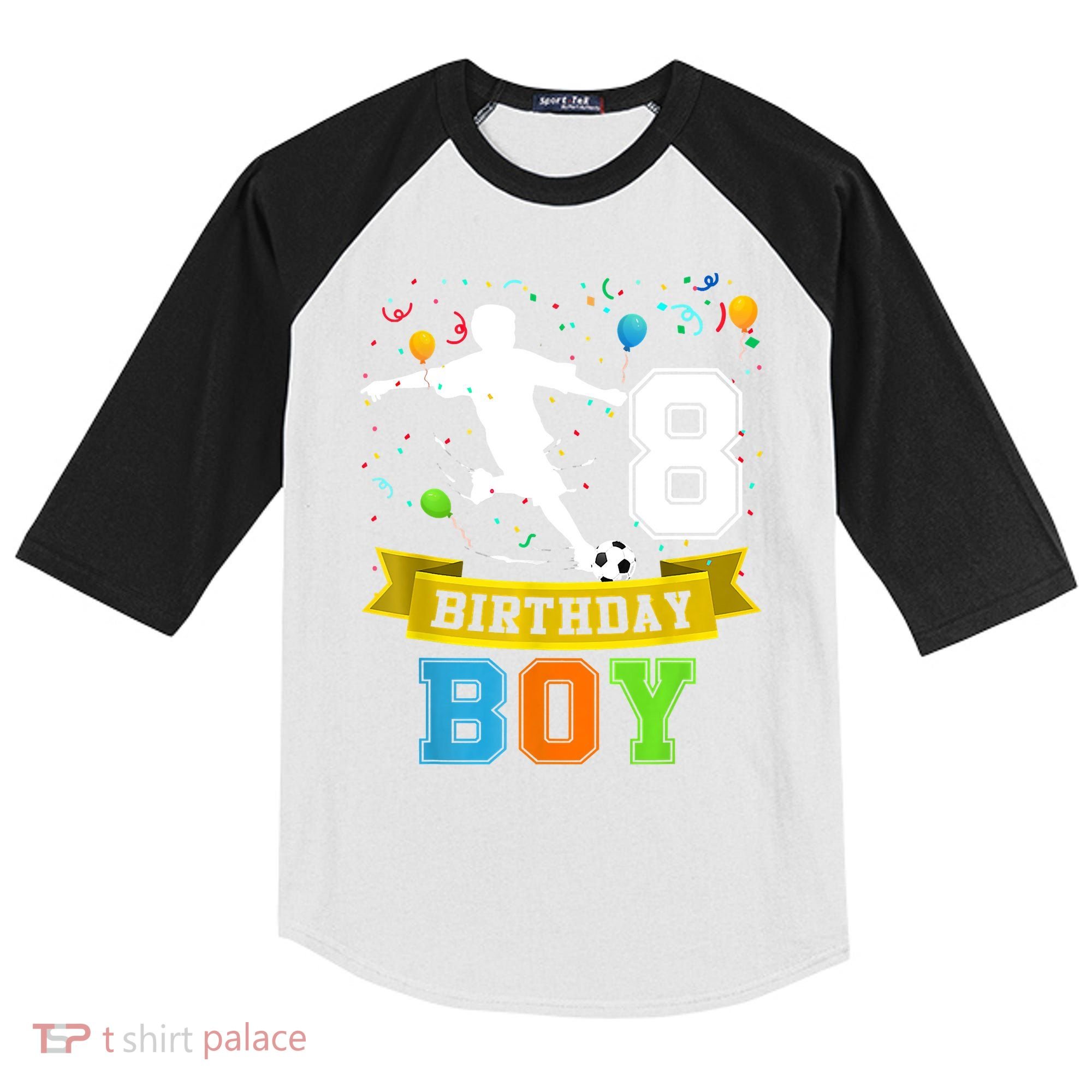 8 Year Old Birthday Soccer 8th Birthday Teens Kids Colorblock Raglan Jersey