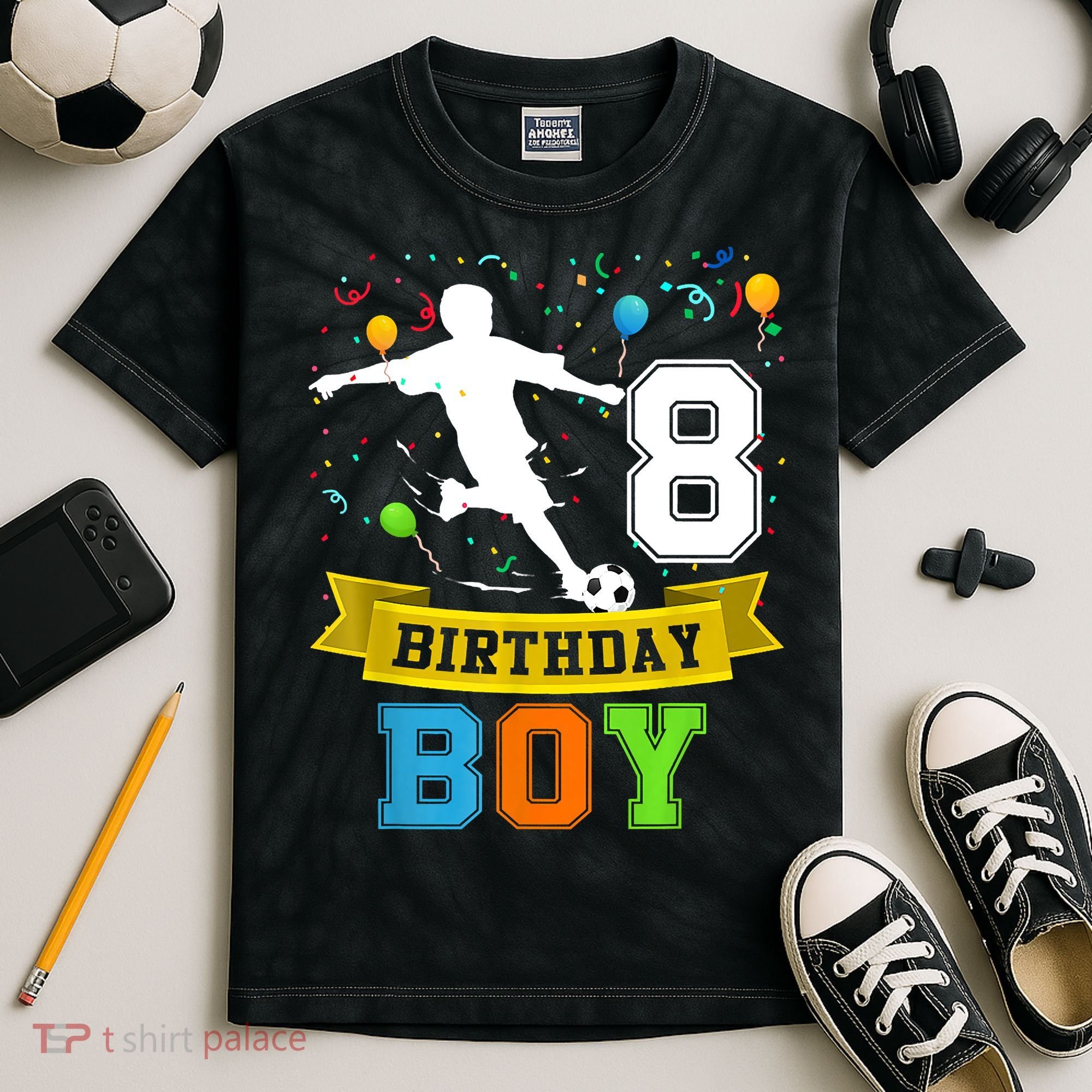 8 Year Old Birthday Soccer 8th Birthday Teens Kids Tie-Dye T-Shirt