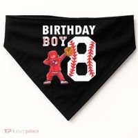 8 Years Old Boy Baseball Player 8th Birthday Kids USA-Made Doggie Bandana thumb 0