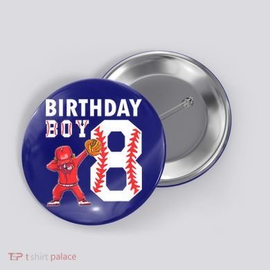 8 Years Old Boy Baseball Player 8th Birthday Kids Button