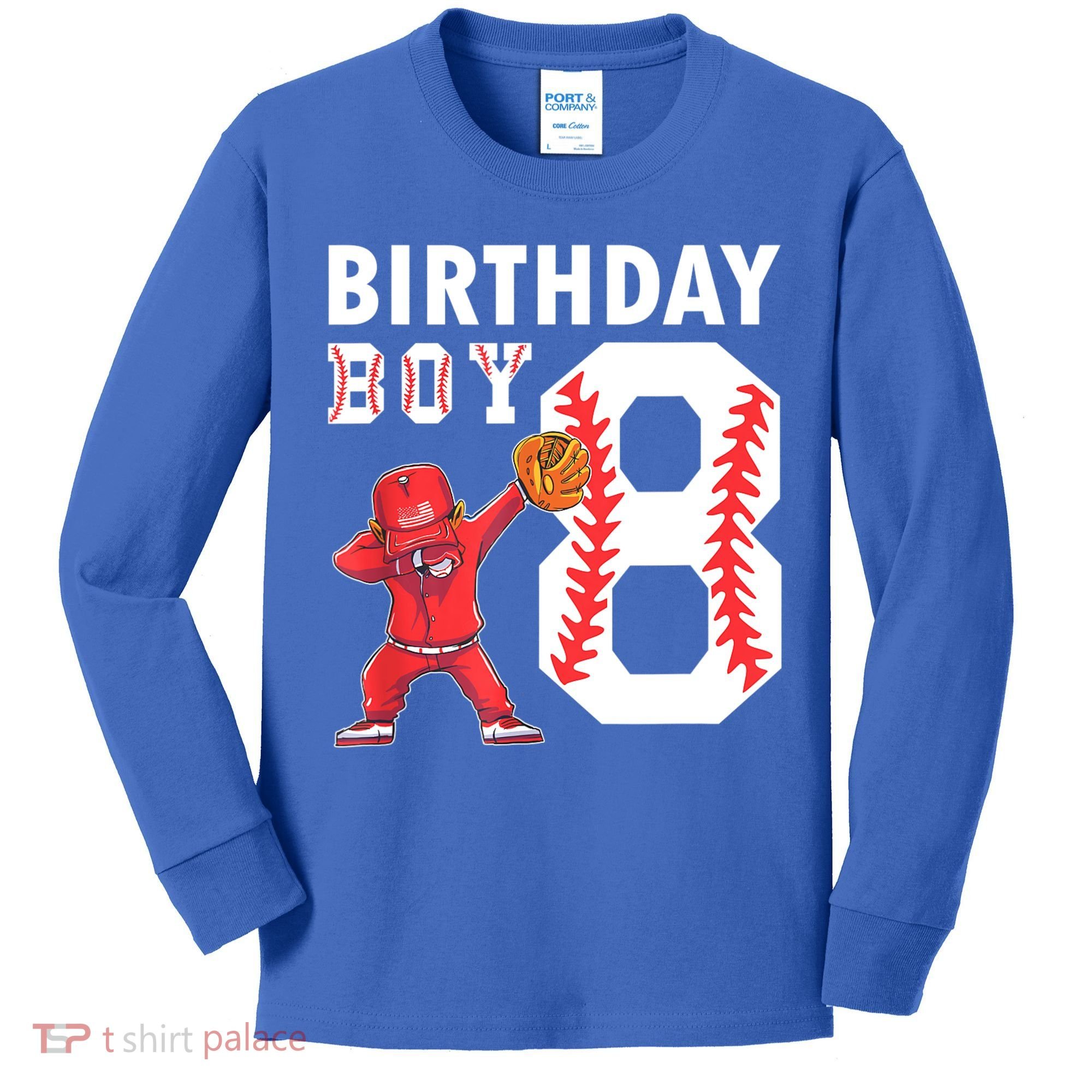 8 Years Old Boy Baseball Player 8th Birthday Kids Kids Long Sleeve Shirt
