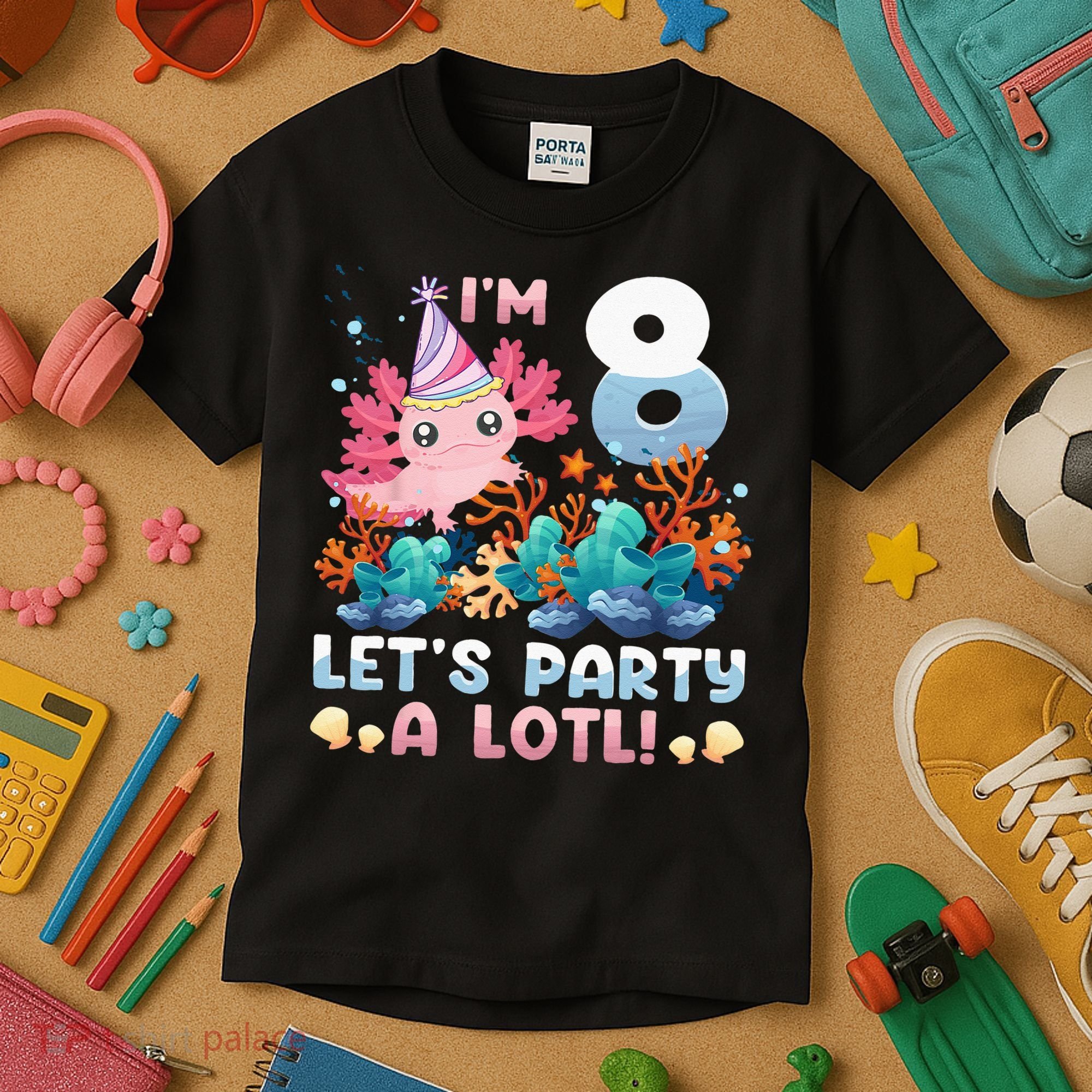 8 Year Old Axolotl Lover 8th Birthday Gift Kids T-Shirt