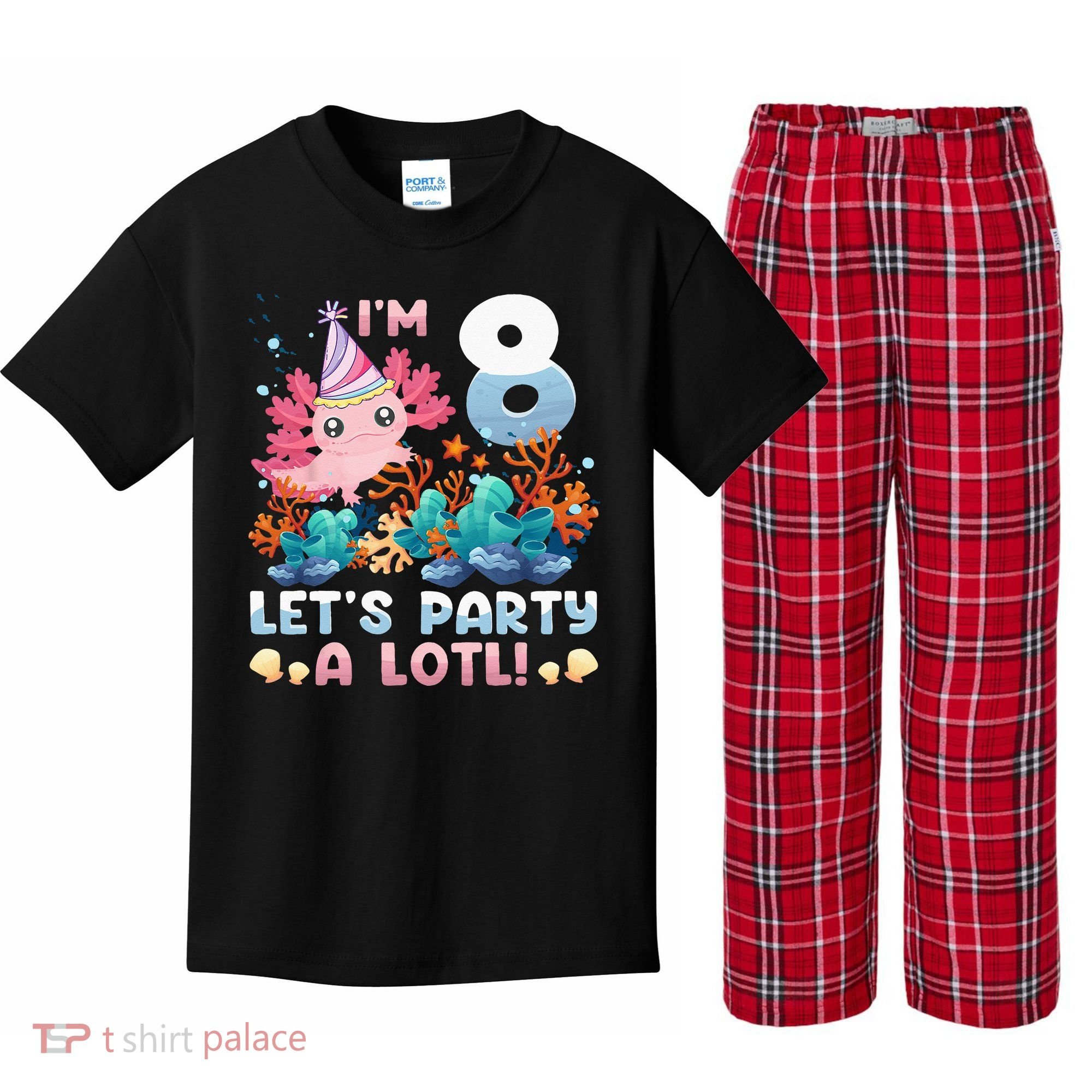8 Year Old Axolotl Lover 8th Birthday Gift Kids Plaid Pajama Set