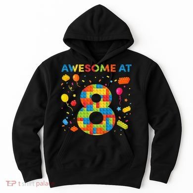 8 Year Old Building Blocks Birthday 8 Hoodie