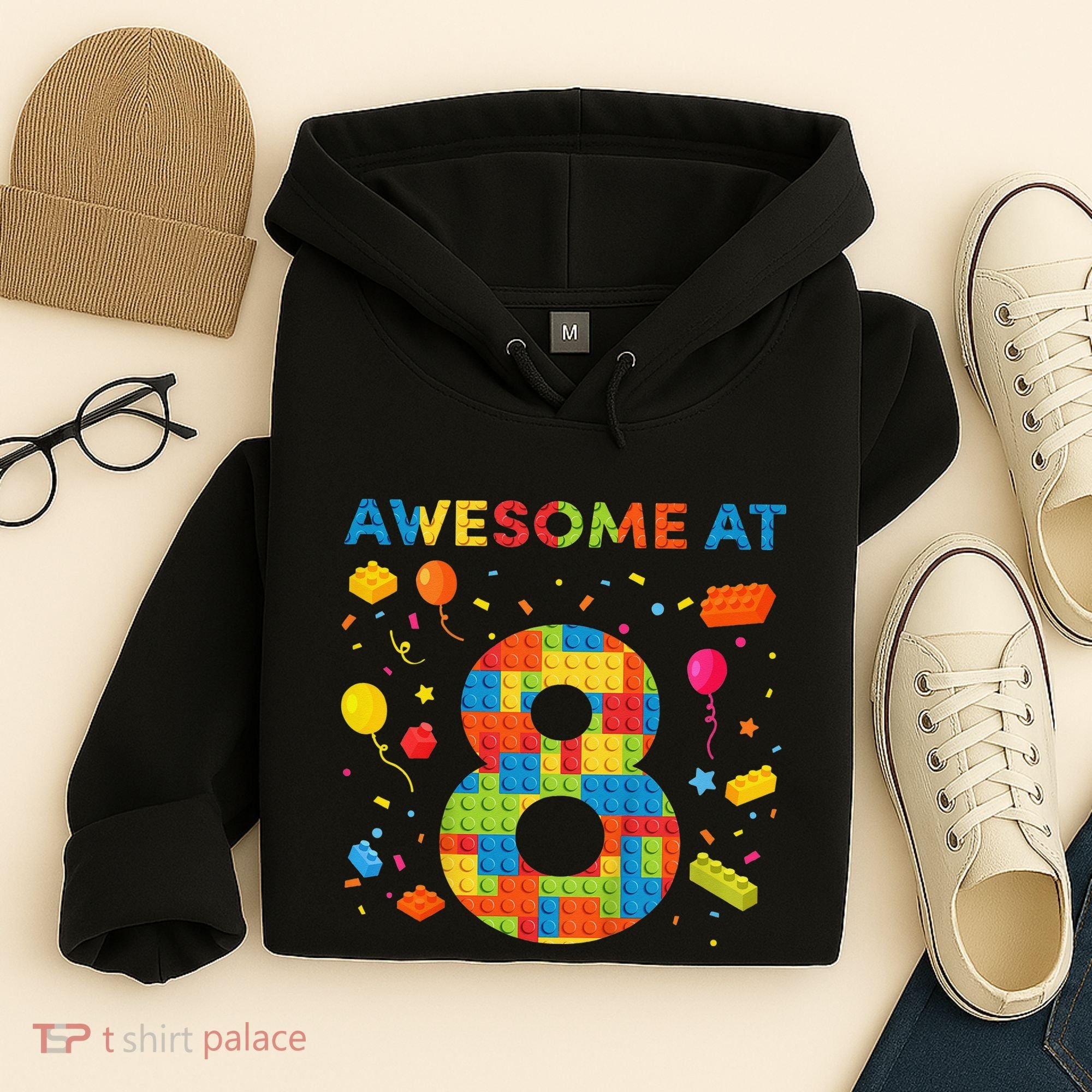 8 Year Old Building Blocks Birthday 8 Hoodie