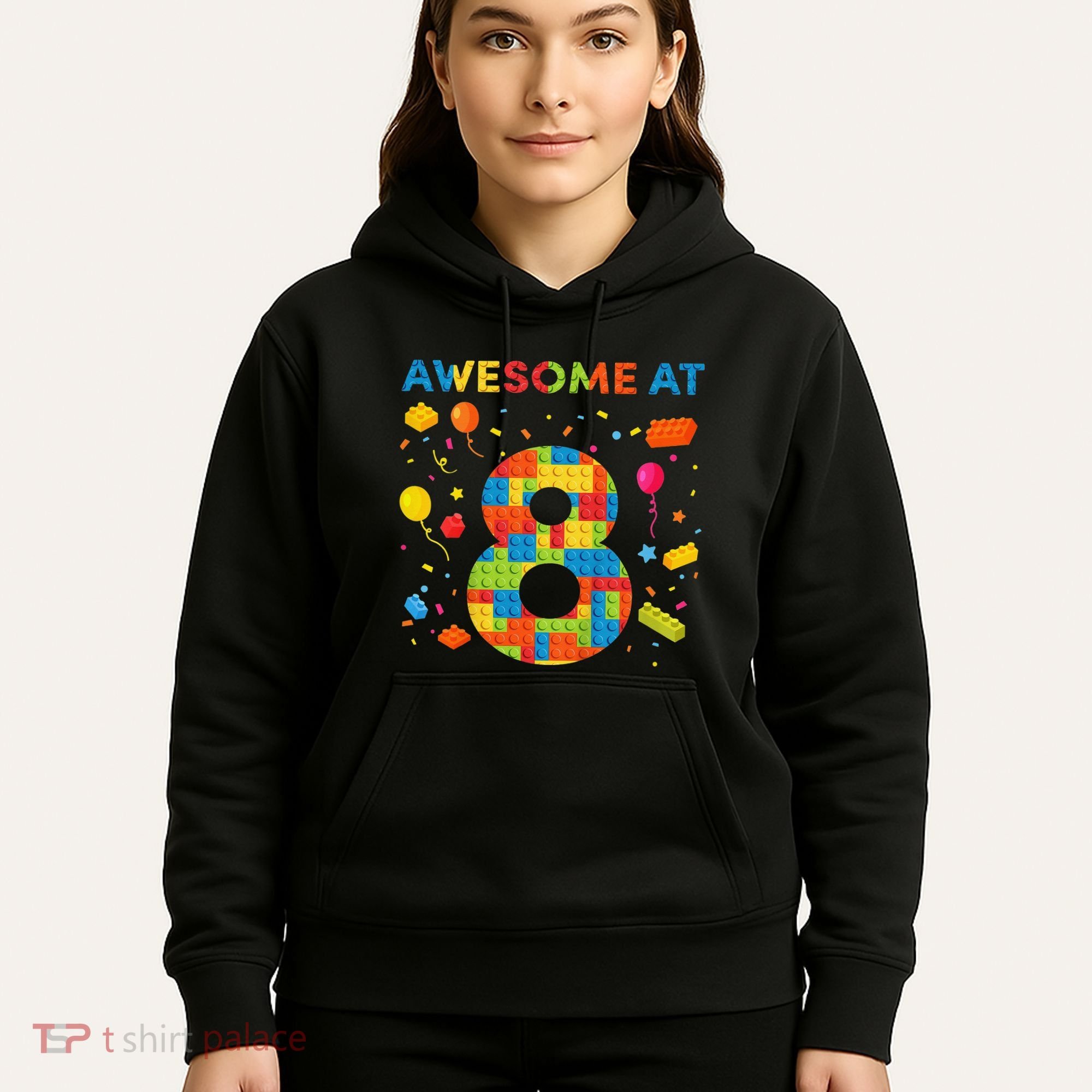 8 Year Old Building Blocks Birthday 8 Hoodie