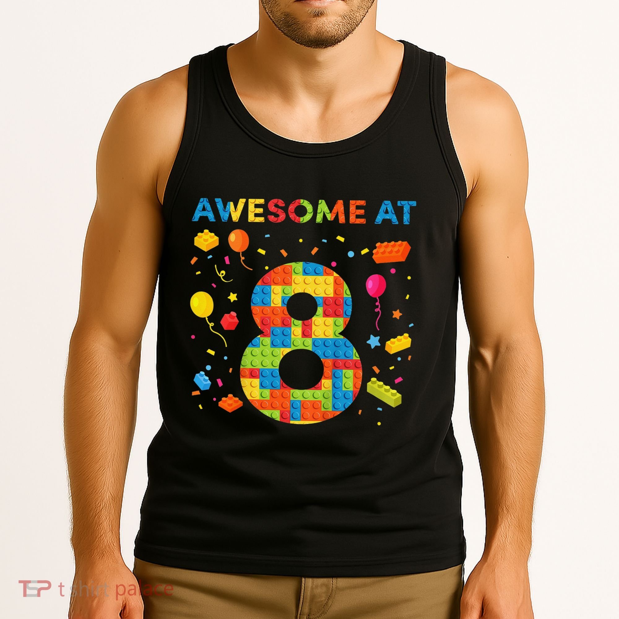 8 Year Old Building Blocks Birthday 8 Tank Top