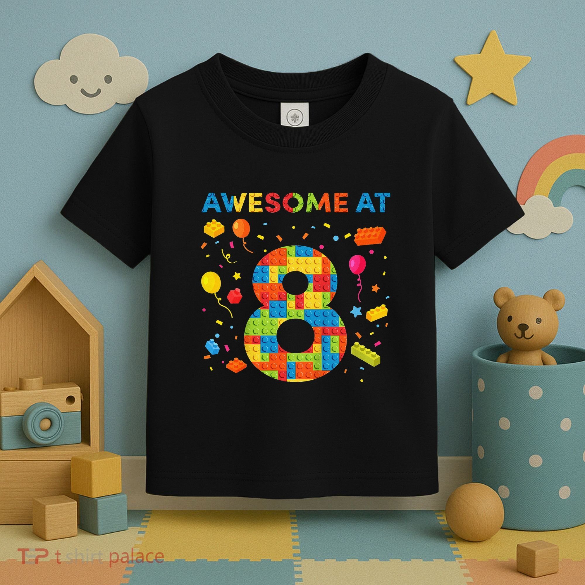 8 Year Old Building Blocks Birthday 8 Toddler T-Shirt
