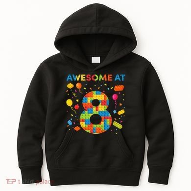 8 Year Old Building Blocks Birthday 8 Kids Hoodie