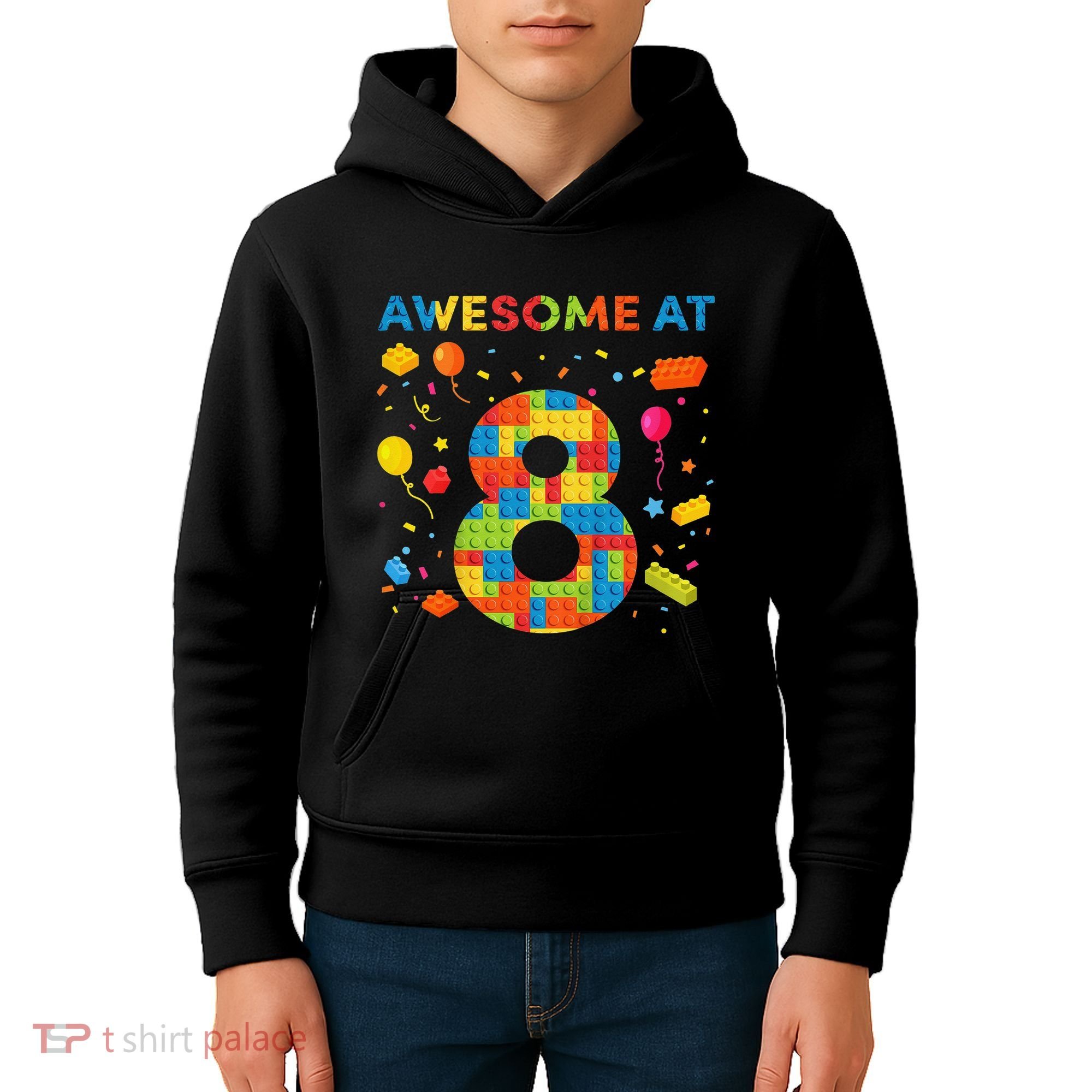 8 Year Old Building Blocks Birthday 8 Kids Hoodie