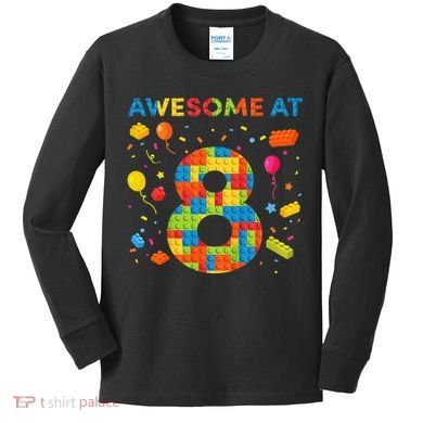 8 Year Old Building Blocks Birthday 8 Kids Long Sleeve Shirt
