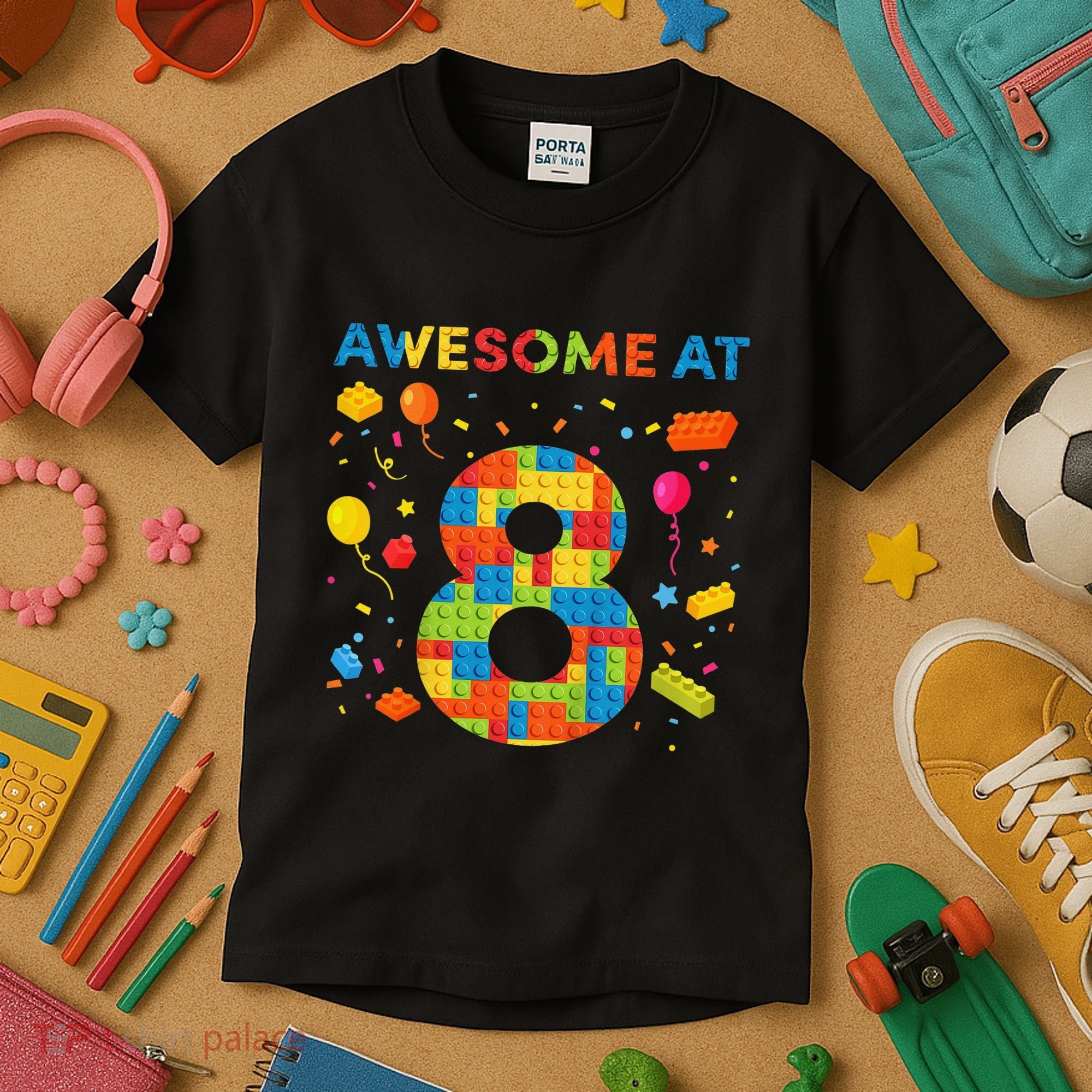 8 Year Old Building Blocks Birthday 8 Kids T-Shirt