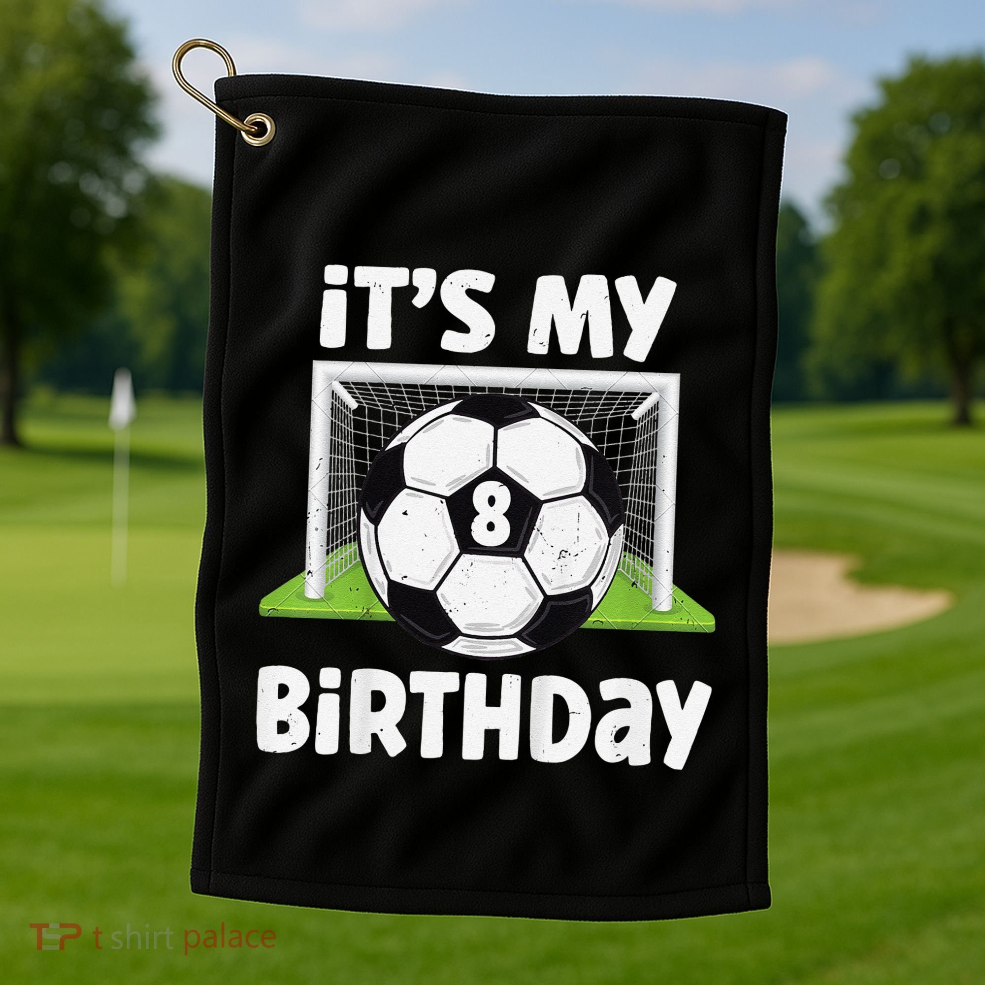 8 Years Old Soccer 8th Birthday Player Bday Party Golf Towel