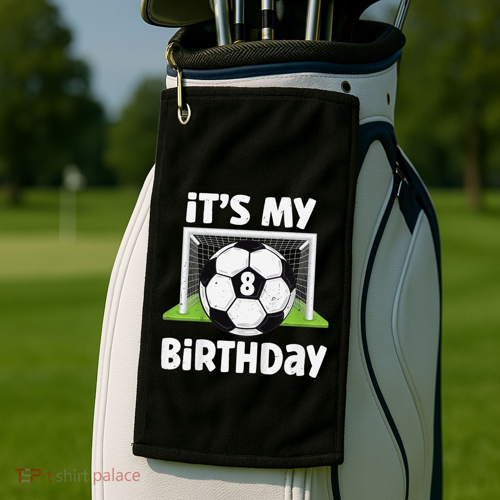 8 Years Old Soccer 8th Birthday Player Bday Party Golf Towel
