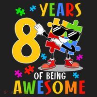 8 Years Of Being Awesome Birthday Dabbing Autism Puzzle Beanie thumb 2