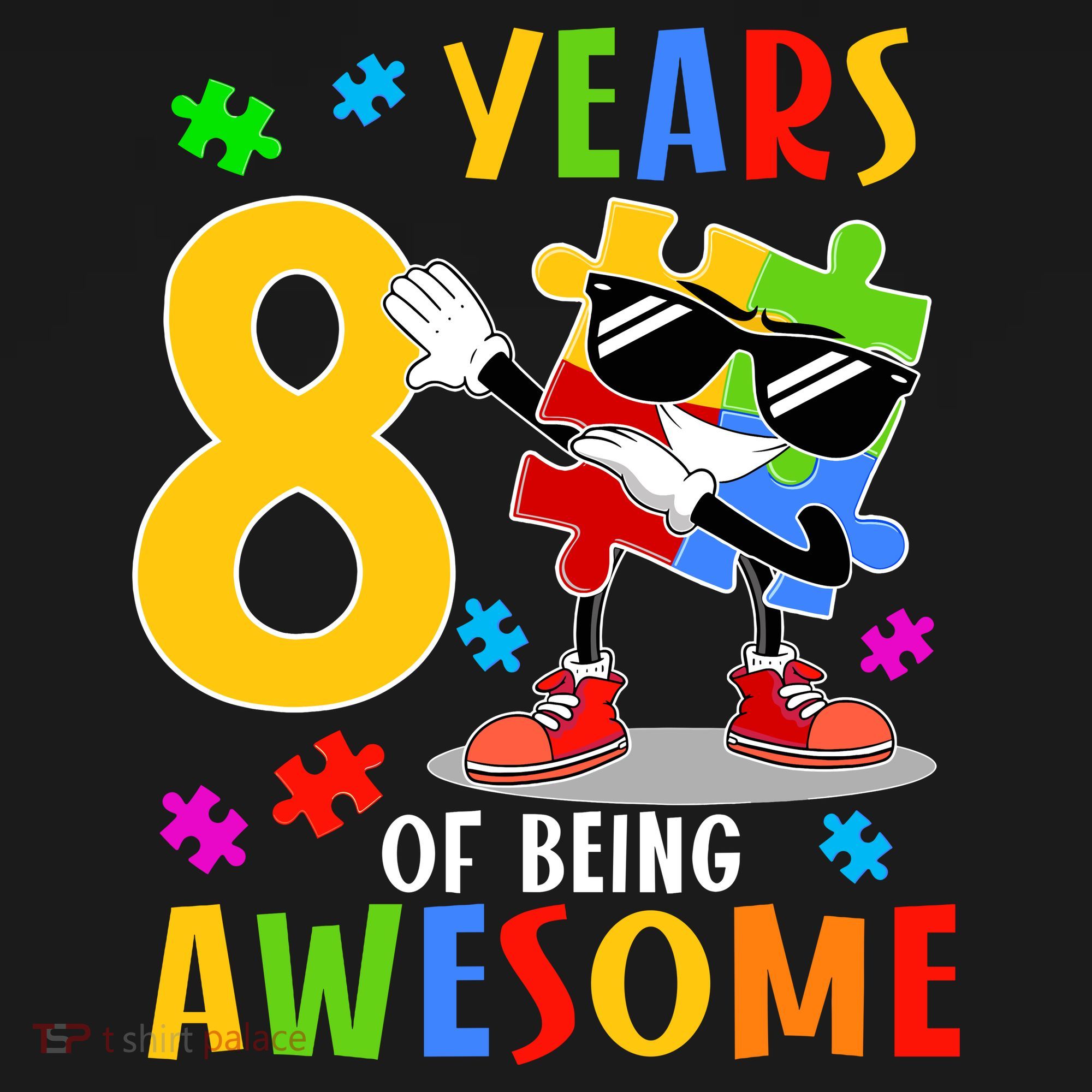 8 Years Of Being Awesome Birthday Dabbing Autism Puzzle Mousepad