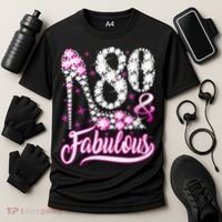 80 Years Old Gifts 80 & Fabulous 80th Birthday Pink Diamond Cooling Performance Crew T-Shirt thumb 3