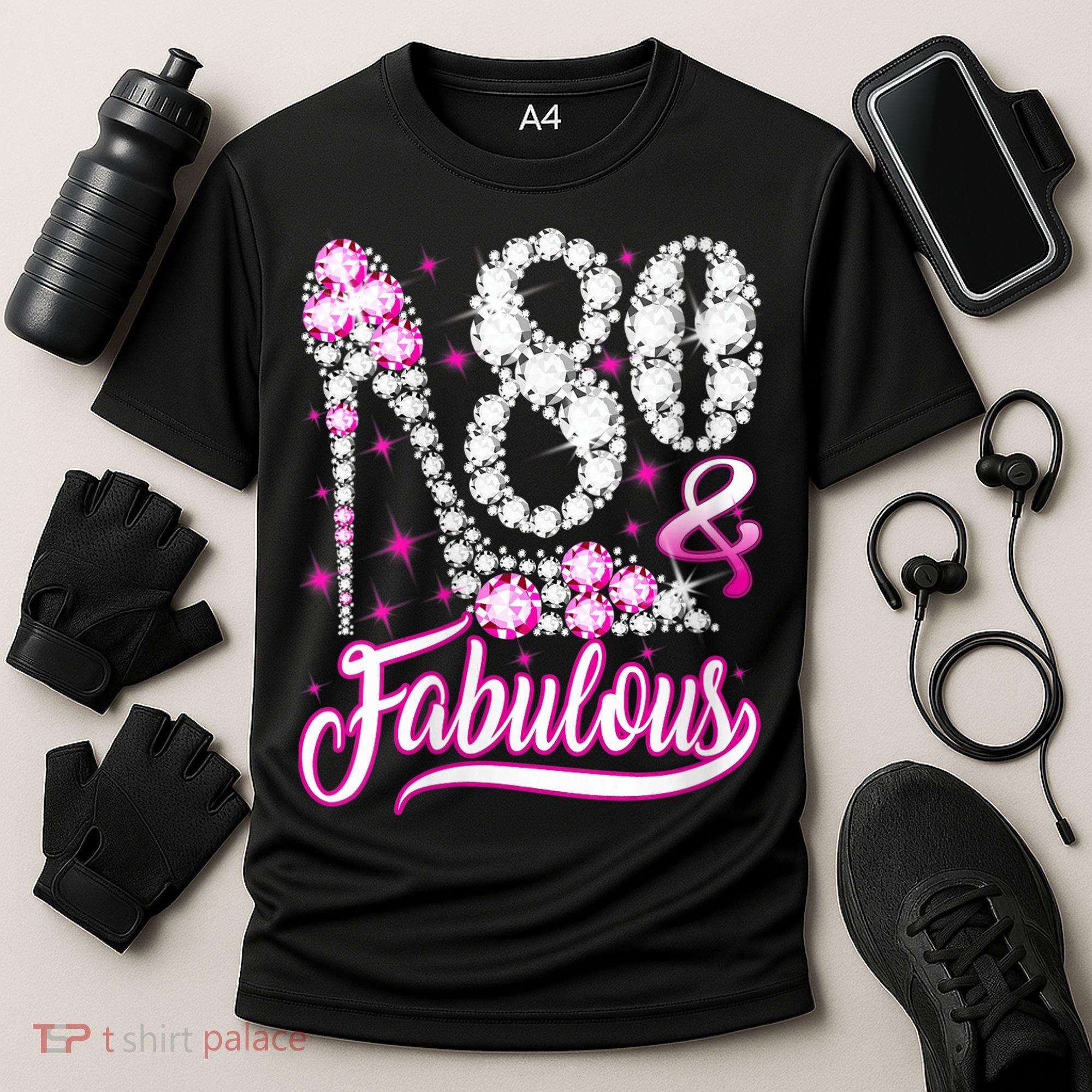 80 Years Old Gifts 80 & Fabulous 80th Birthday Pink Diamond Cooling Performance Crew T-Shirt