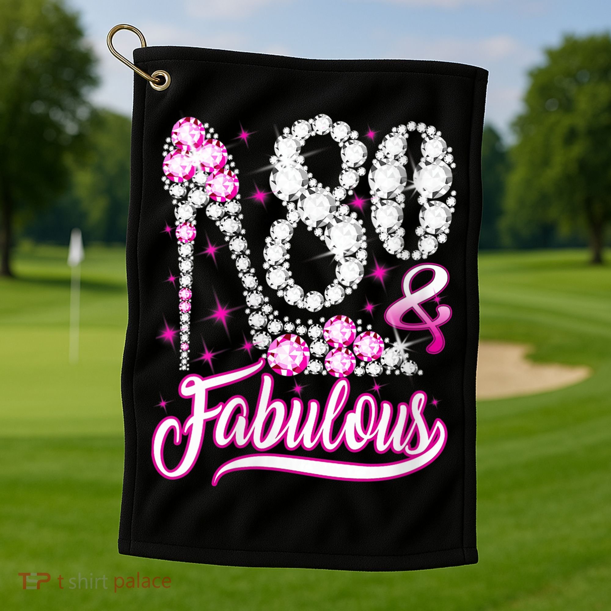 80 Years Old Gifts 80 & Fabulous 80th Birthday Pink Diamond Golf Towel