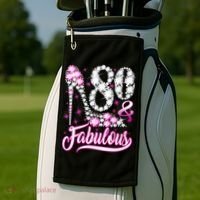 80 Years Old Gifts 80 & Fabulous 80th Birthday Pink Diamond Golf Towel thumb 2