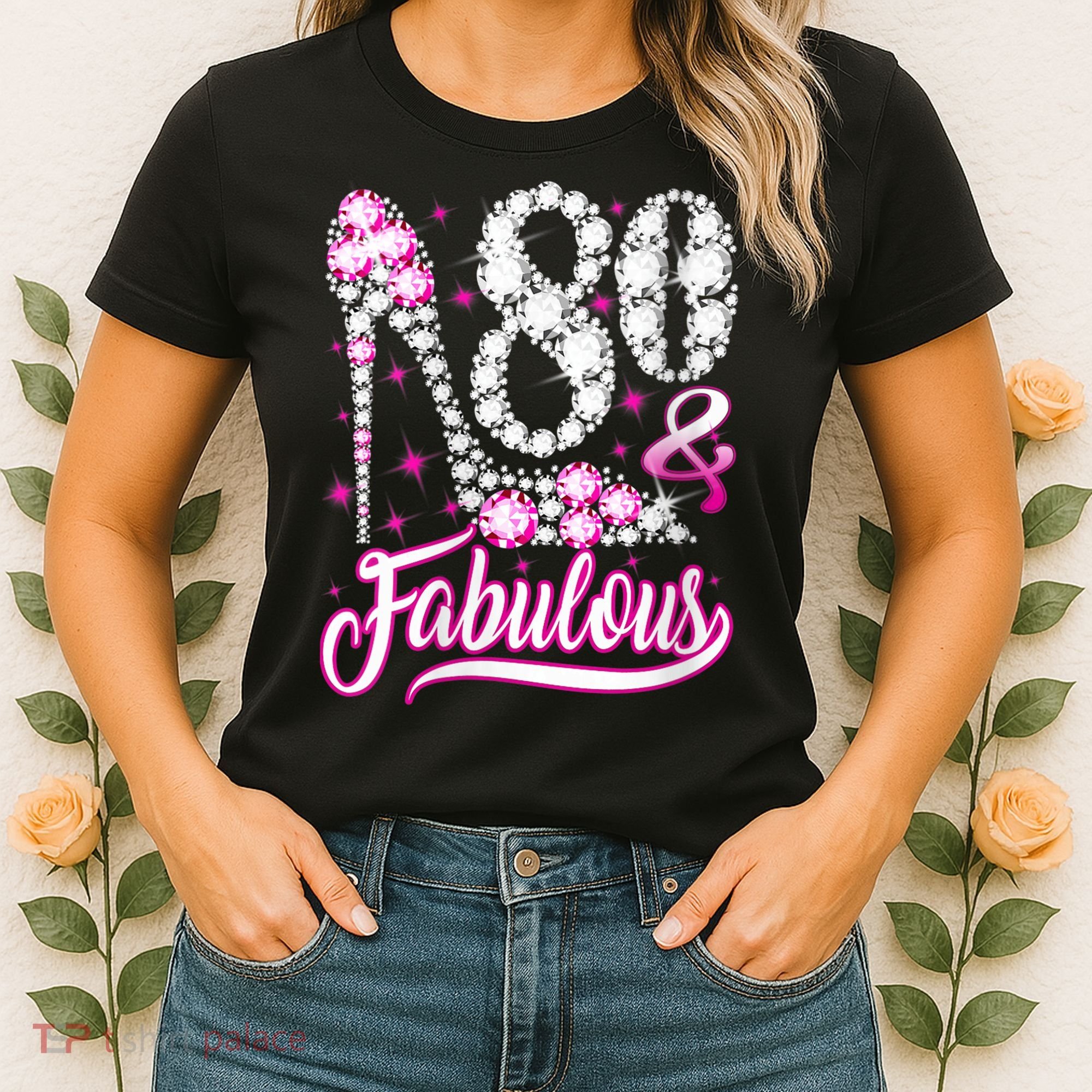80 Years Old Gifts 80 & Fabulous 80th Birthday Pink Diamond Women's T-Shirt