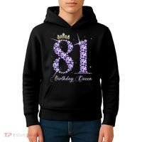 81 Year Old Its My 81st Birthday Queen Diamond Heels Crown Kids Hoodie thumb 4