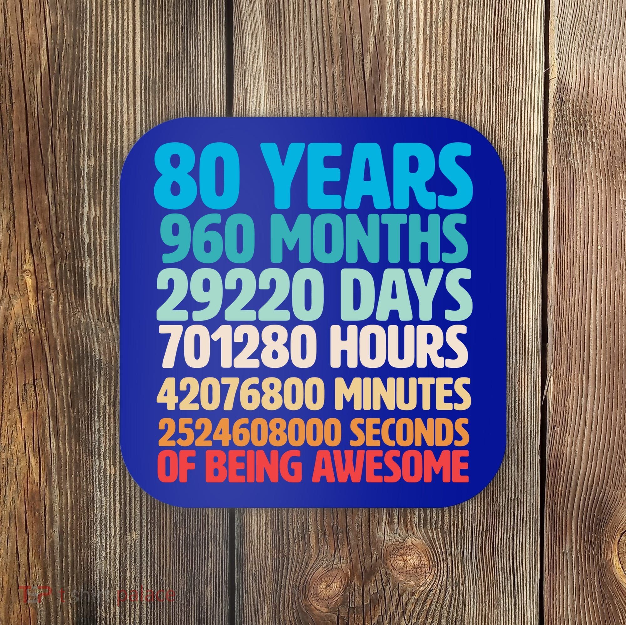 80 Years Of Being Awesome 80th Birthday Time Breakdown Coaster