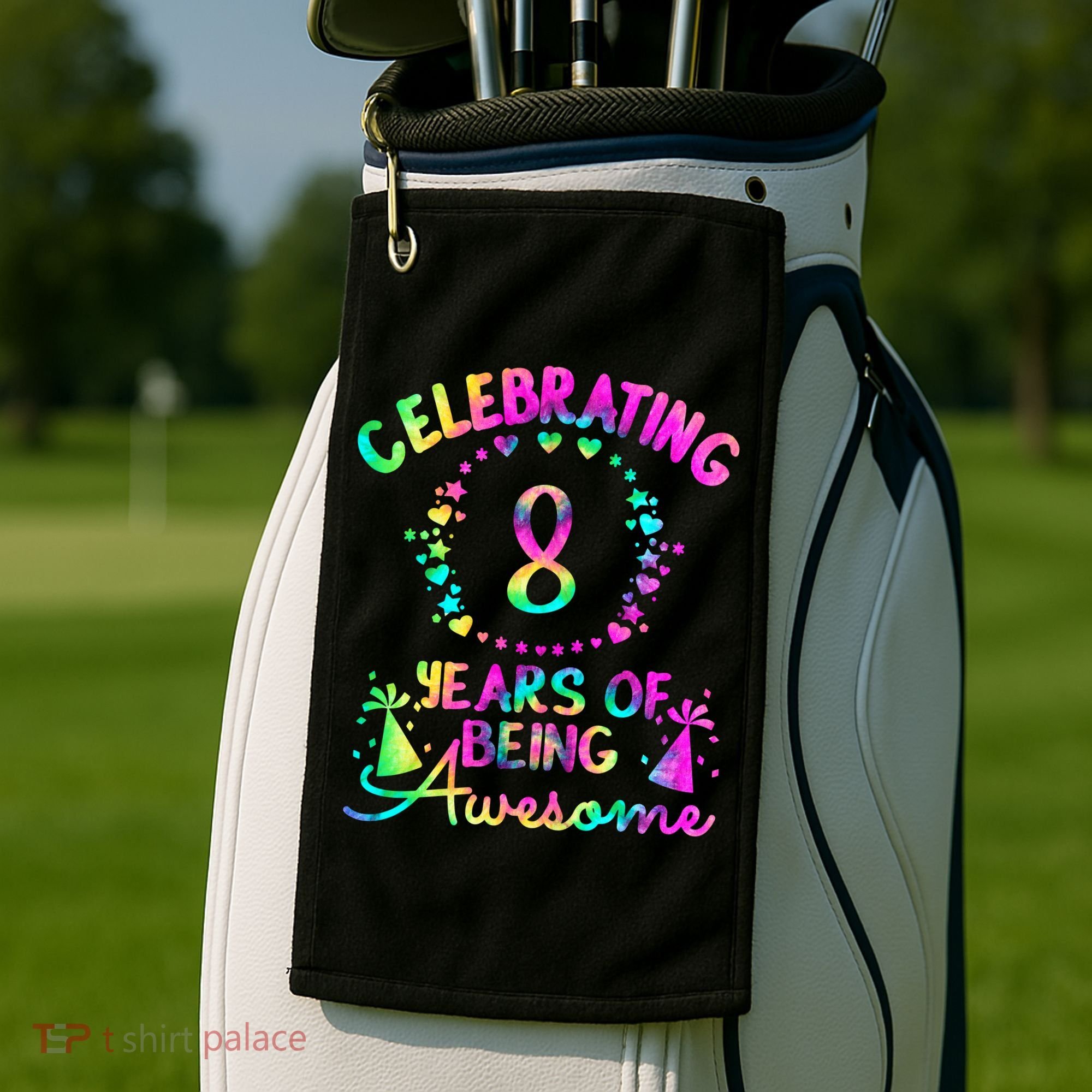 8 Years Of Being Awesome! 8 Year Old Birthday Tie Dye Golf Towel