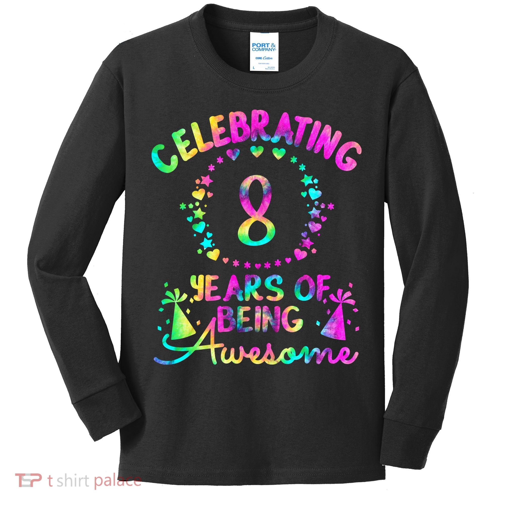 8 Years Of Being Awesome! 8 Year Old Birthday Tie Dye Kids Long Sleeve Shirt