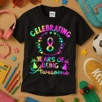 8 Years Of Being Awesome! 8 Year Old Birthday Tie Dye Kids T-Shirt thumb 3