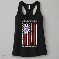 9 11 Never Forget, 9 11 Memorial Twin Tower Heartbeat, USA Flag Graphic Women's Tank Top thumb 3