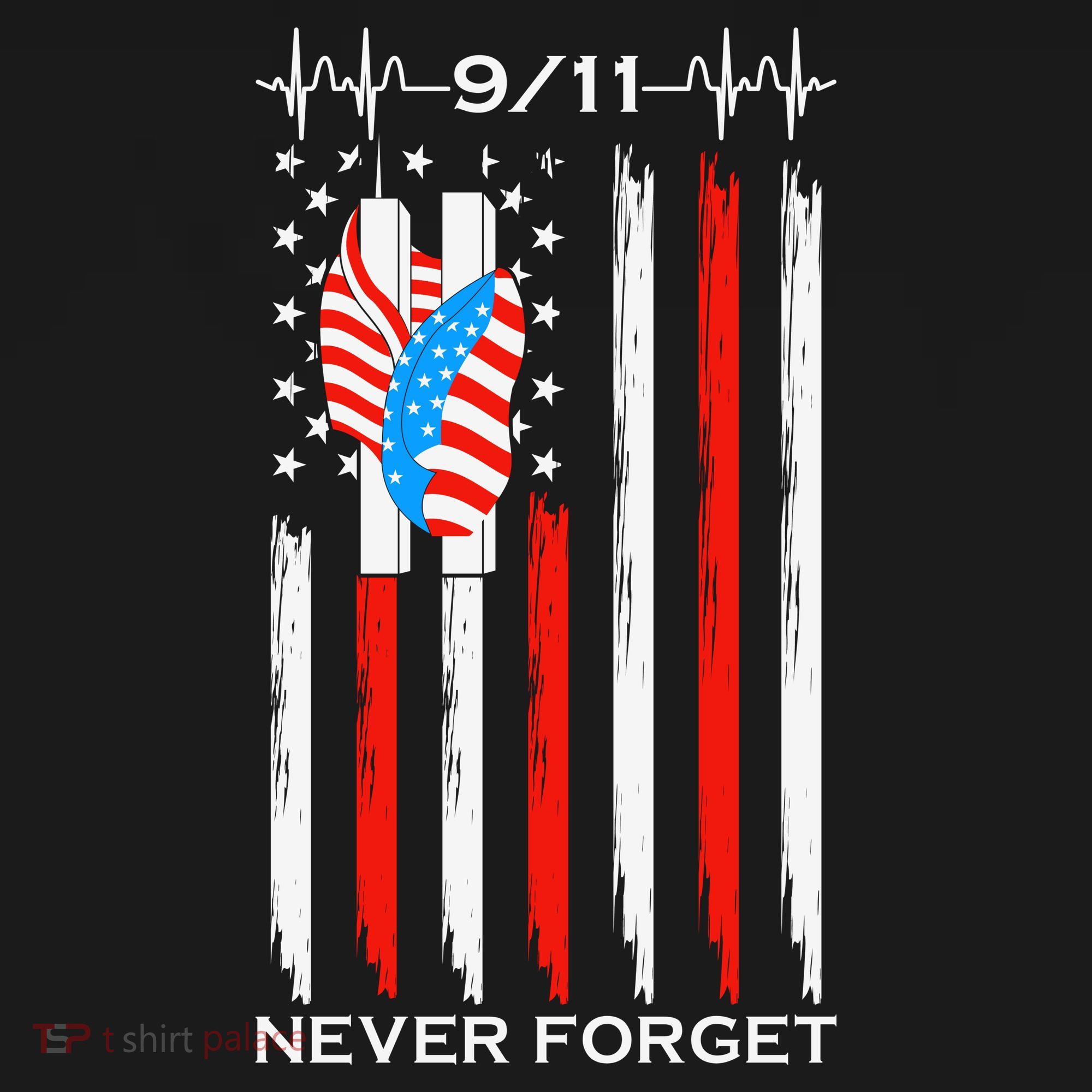 9 11 Never Forget, 9 11 Memorial Twin Tower Heartbeat, USA Flag Graphic Women's Tank Top