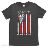 9 11 Never Forget, 9 11 Memorial Twin Tower Heartbeat, USA Flag Graphic T-Shirt thumb 0