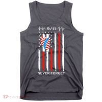 9 11 Never Forget, 9 11 Memorial Twin Tower Heartbeat, USA Flag Graphic Tank Top thumb 0
