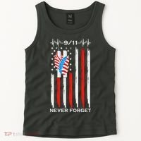 9 11 Never Forget, 9 11 Memorial Twin Tower Heartbeat, USA Flag Graphic Tank Top thumb 2