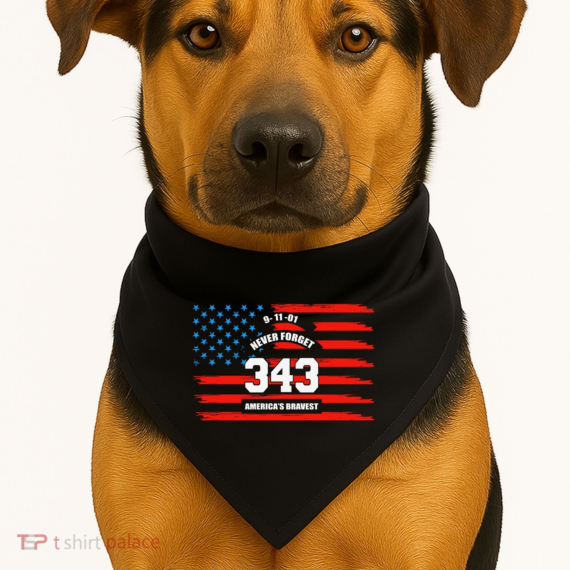 9 11 Never Forget, Firefighter 343 America Bravest USA-Made Doggie Bandana