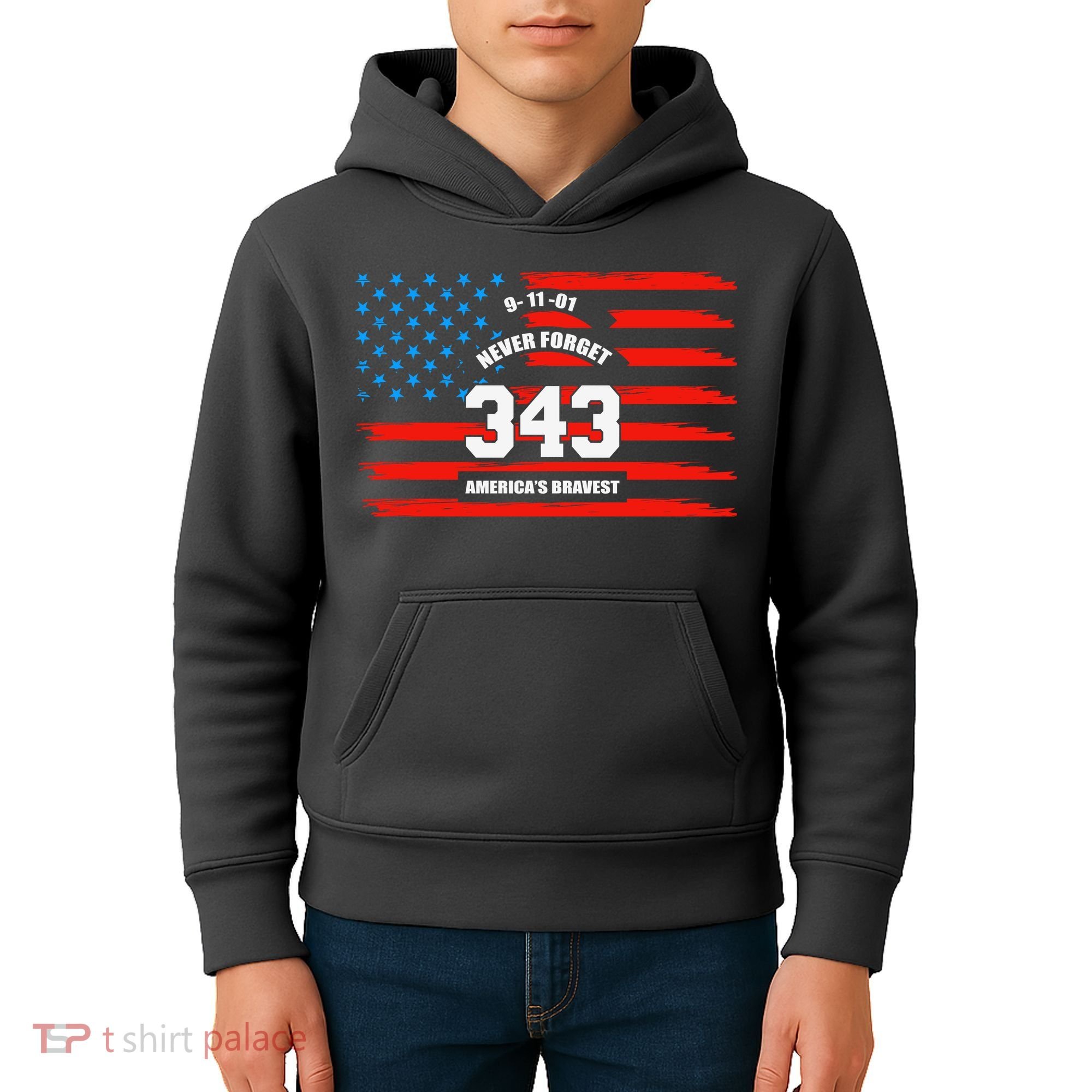 9 11 Never Forget, Firefighter 343 America Bravest Kids Hoodie