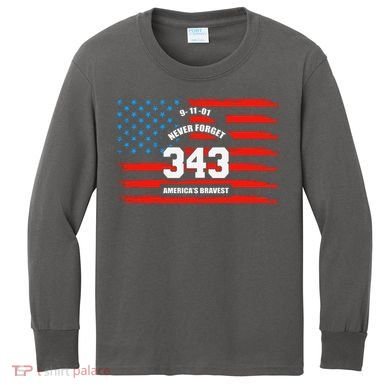9 11 Never Forget, Firefighter 343 America Bravest Kids Long Sleeve Shirt