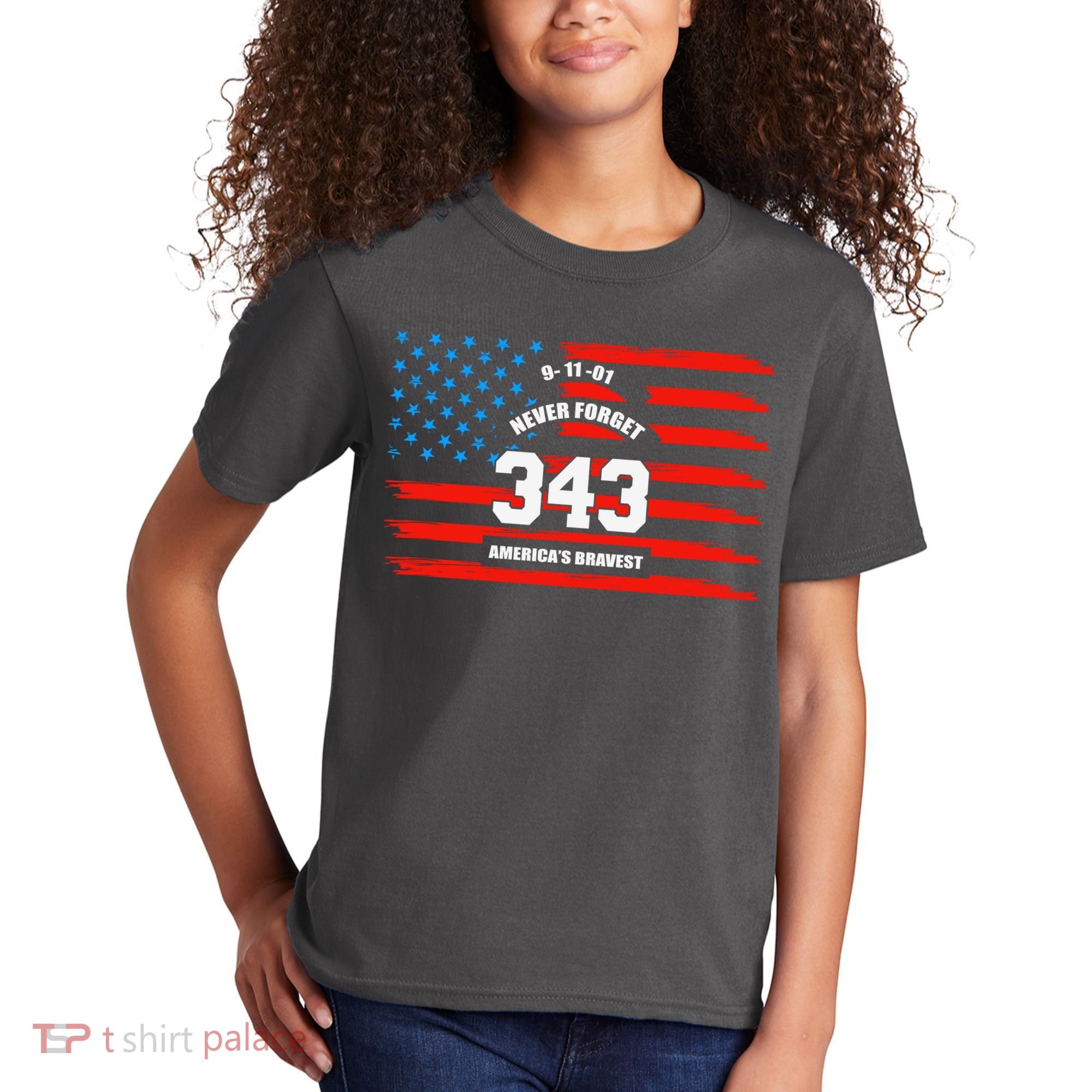 9 11 Never Forget, Firefighter 343 America Bravest Kids T-Shirt