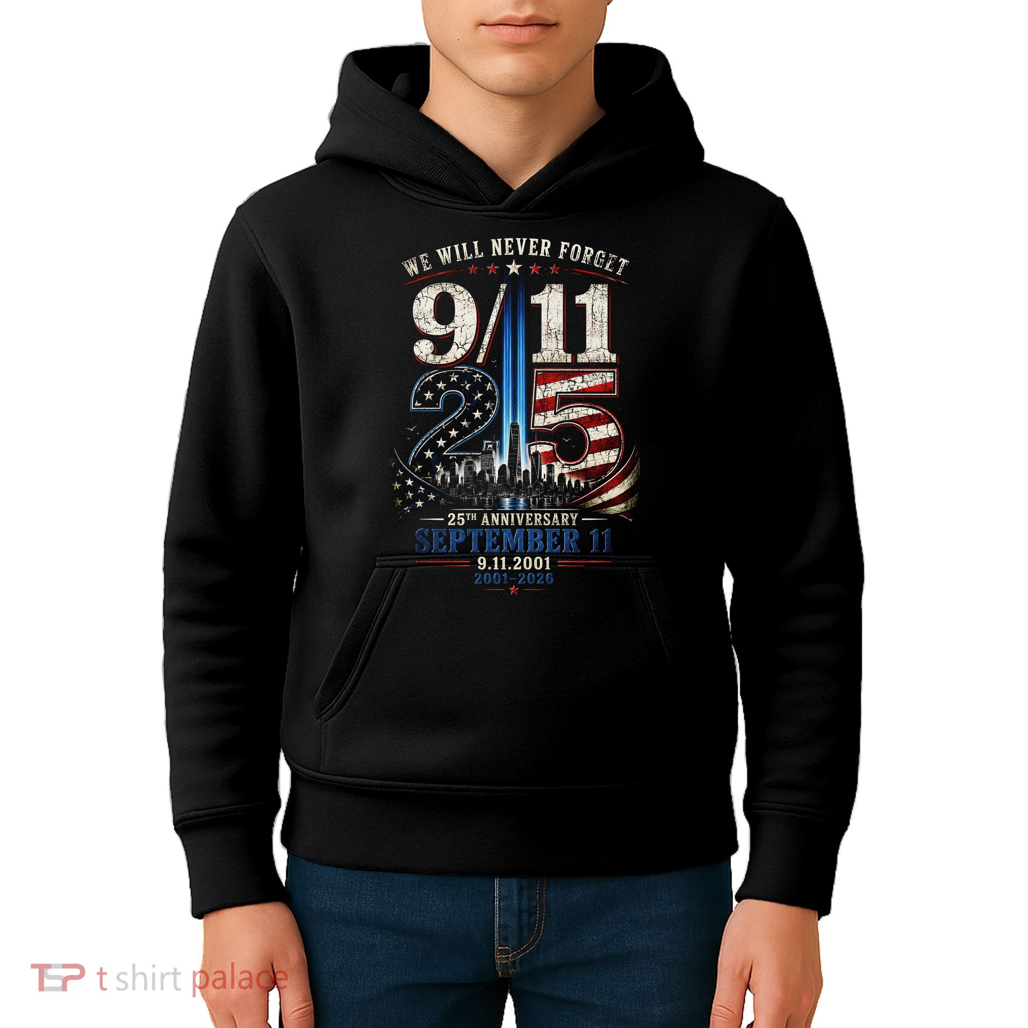 9/11 25th Anniversary We Will Never Forget Tribute 9.11 Kids Hoodie