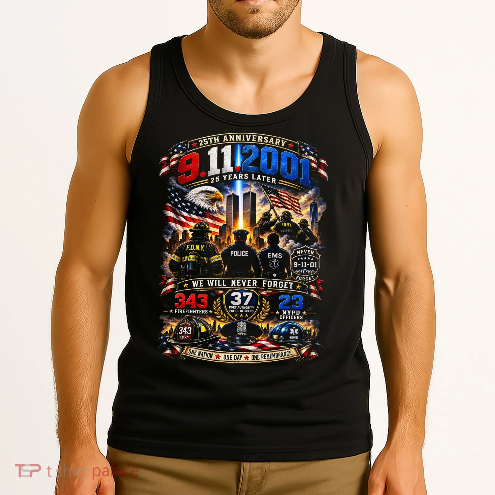 911 25th Anniversary Memorial Firefighter September 11th Tank Top