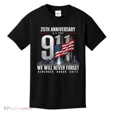 9/11 25th Anniversary Memorial Tribute Never Forget 911 Kids T-Shirt