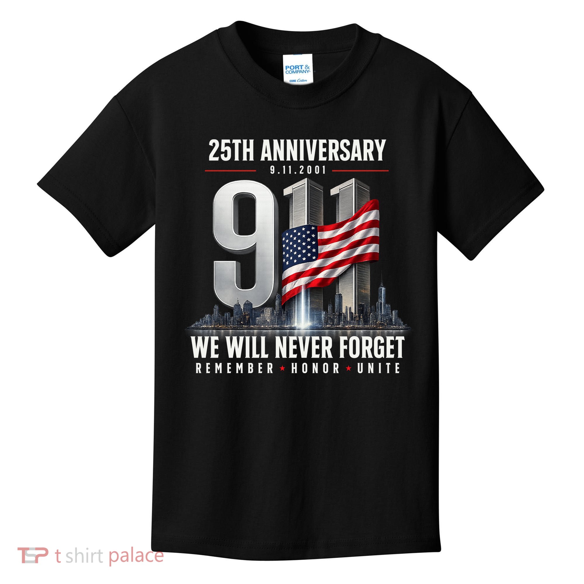 9/11 25th Anniversary Memorial Tribute Never Forget 911 Kids T-Shirt